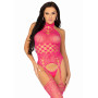 Мереживний бодістокінг з відкритим доступом Leg Avenue High neck lace bodystocking One size Raspberr