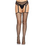 Панчохи-сітка Leg Avenue Net stockings with garter belt One size Black, пояс, підв’язки