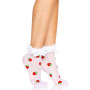 Шкарпетки жіночі з полуничним принтом Leg Avenue Strawberry ruffle top anklets One size, мереживні м