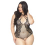 Тедді з відкритим доступом Leg Avenue Net lace crotchless teddy 1X–2X Black, шнурівка на спині