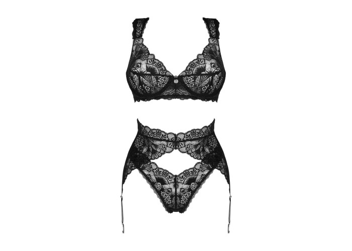 (SALE) Комплект білизни Obsessive Donna Dream 3-pcs set XS/S Black, бюстгальтер, стрінги, пояс для панчіх (SALE) Комплект білизни Obsessive Donna Dream 3-pcs set XS/S Black, бюстгальтер, стрінги, пояс для панчіх