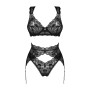 Комплект білизни Obsessive Donna Dream 3-pcs set XL/2XL Black, бюстгальтер, стрінги, пояс для панчіх