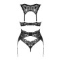 Комплект білизни Obsessive Donna Dream 3-pcs set XL/2XL Black, бюстгальтер, стрінги, пояс для панчіх