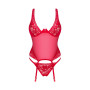 Прозорий корсет Obsessive Lacelove corset XS/S Red, мереживо, підв’язки для панчіх