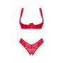 Комплект білизни Obsessive Lacelove cupless 2-pcs set XS/S Red, відкритий доступ, відкриті груди