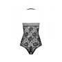 Бодістокінг з імітацією корсетної шнурівки Passion BS094 One Size, black, квітковий візерунок, з доступом