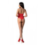 Бодістокінг з імітацією корсетної шнурівки Passion BS094 One Size, red, квітковий візерунок, з доступом