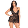 Сорочка бебі-дол Leg Avenue Floral lace babydoll & string Black S, стрінги